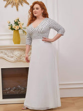 Plus Size Sequin A-Line Formal Evening Dress with Long Sleeves